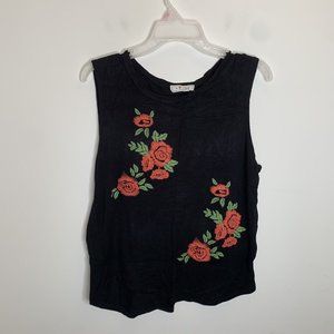 It Love Closet Womens L Black Floral Sleeveless Shirt Top Blouse Made in USA